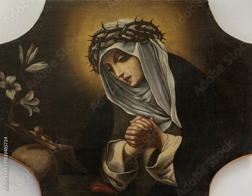 POSITANO, ITALY - OCTOBER 7, 2025: The The painting of Saint Catherine of Siena in the church  Chiesa di Maria Santissima del Rosario by unknown baroque artist