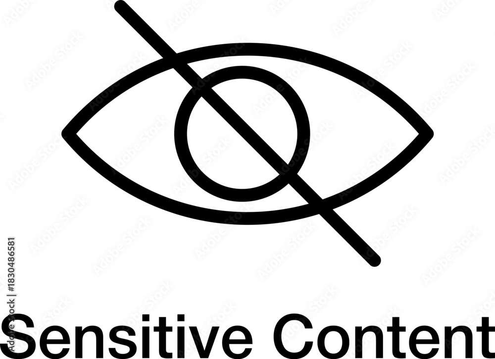 Naklejka premium Minimal line-style sensitive content warning icon featuring an eye with a diagonal slash. Clean symbol used for restricted, hidden, or privacy-related materials. Hidden eye symbol. Privacy warning