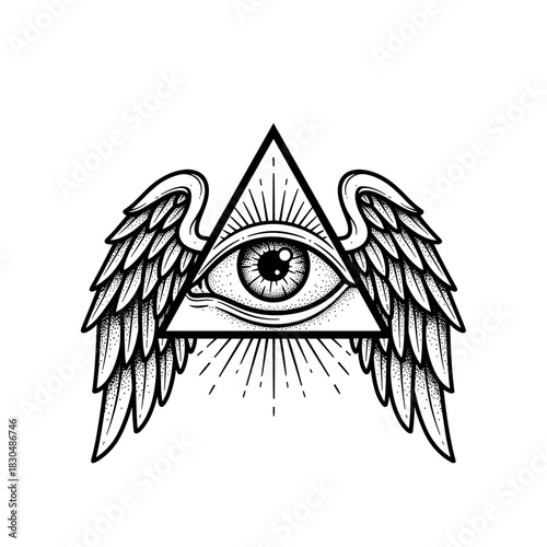 Winged Eye of Providence Symbol Illustration.