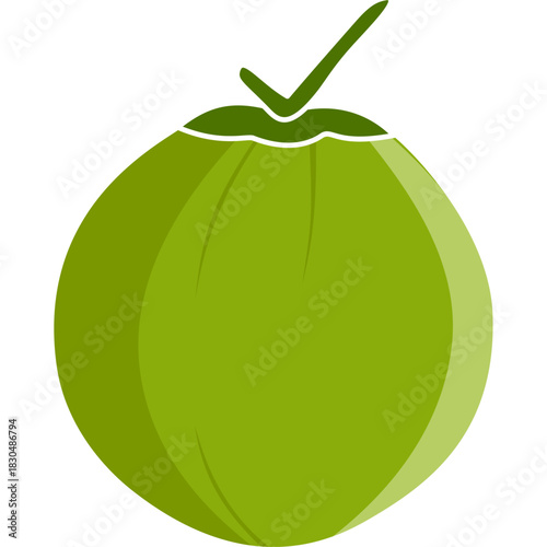 Whole young green coconut element with a stem, isolated on transparent background for tropical themes and healthy drink artwork.
