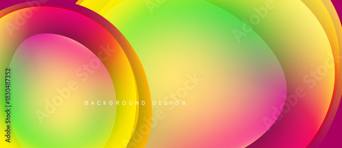 Abstract colorful layers create dynamic visual effect. Gradient hues blend smoothly, forming flowing shapes. Modern design element.