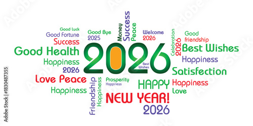 Happy New Year 2026 best wishes decoration. new year eve 2026 green typography design.