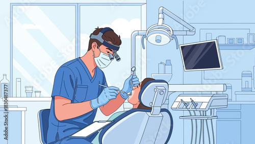 Dentist examining patients teeth during a dental checkup