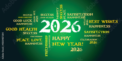 2026 best wishes decoration. new year 2026 celebration green background.