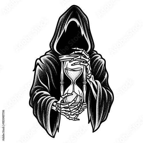 Grim Reaper Holding an Hourglass Symbolizing the Passage of Time.