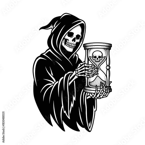 Grim Reaper Holding an Hourglass Symbolizing the Passage of Time.