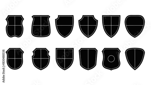 Set of black shield silhouettes for heraldry and security designs