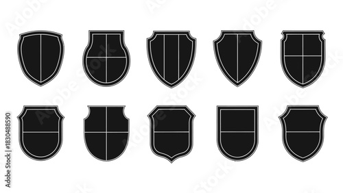 Collection of blank heraldic shields in black silhouette style