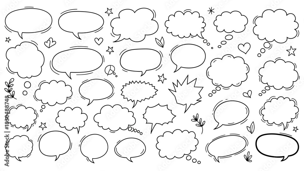 Fototapeta premium Hand drawn speech bubbles and thought bubbles collection with various shapes and styles