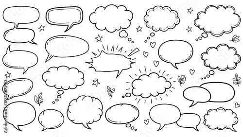 Hand drawn speech bubbles and thought bubbles doodle collection