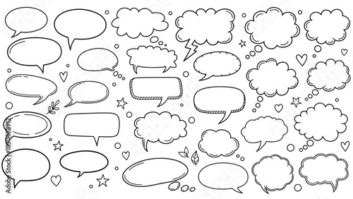 Hand drawn speech bubbles collection vector illustration of communication and dialogue