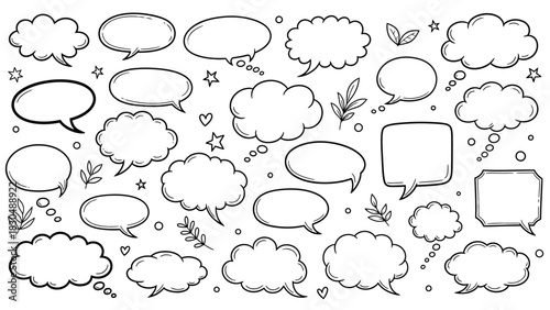 Hand drawn speech bubbles and thought clouds for social media and communication