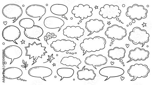 Hand drawn speech bubbles and thought bubbles collection for design and illustration