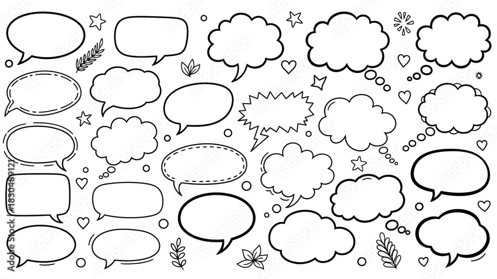 Fototapeta premium Hand drawn speech bubbles and thought bubbles for comic and graphic design projects