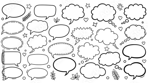 Hand drawn speech bubbles and thought bubbles for comic and graphic design projects