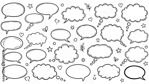 Hand drawn speech bubbles and thought bubbles doodle set for creative projects