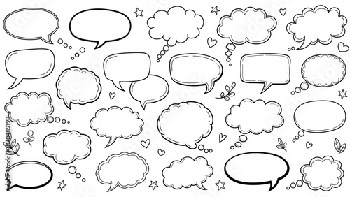 Hand drawn speech bubbles collection for communication and design elements