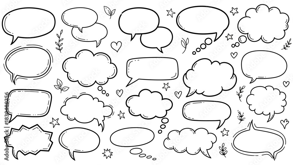 Fototapeta premium Hand drawn speech bubbles collection for social media and communication design