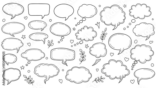 Hand drawn speech bubbles and thought bubbles collection in black and white