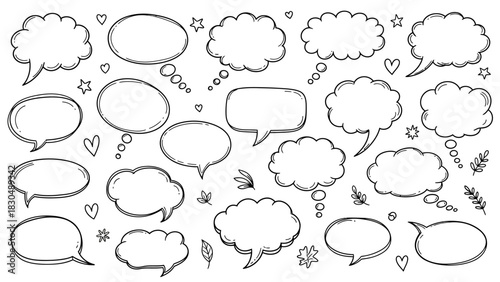 Hand drawn speech bubbles collection for comic cartoon and chat designs