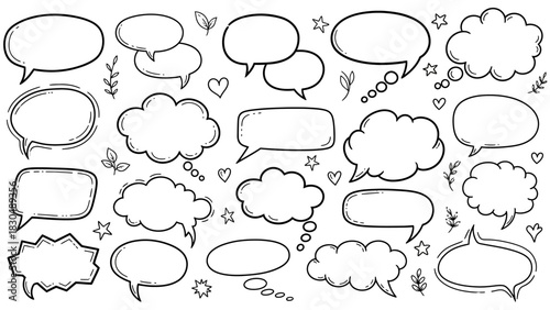 Hand drawn speech bubbles collection for social media and communication design