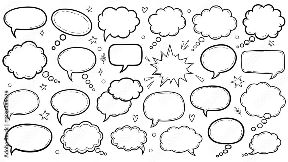 Fototapeta premium Collection of hand drawn speech bubbles and thought bubbles in vector format