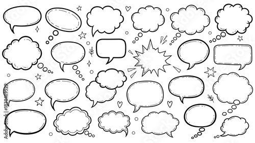 Collection of hand drawn speech bubbles and thought bubbles in vector format