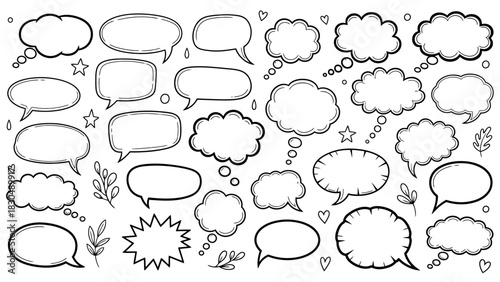 Hand drawn speech and thought bubbles collection for comics and graphic design