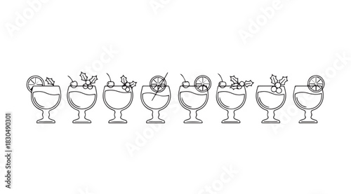 Collection of hand drawn ice cream sundae desserts in glasses silhouette