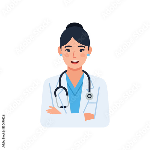 Smiling female doctor with stethoscope in professional setting