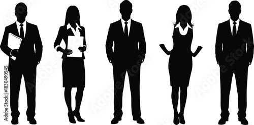 Business professional silhouettes in formal attire, teamwork, corporate culture, office staff, leadership, career, success, organization, communication, and professionalism