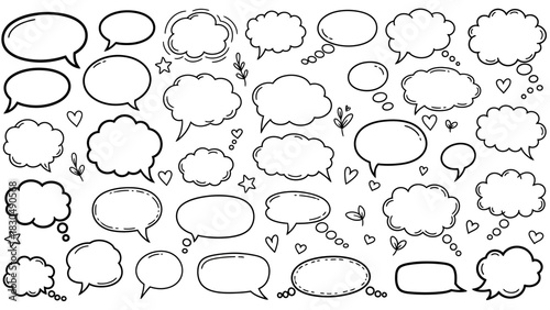 Hand drawn speech bubbles and thought clouds for communication and design elements