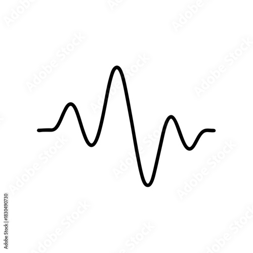 Illustration of a black sine wave on a white background on transparent background