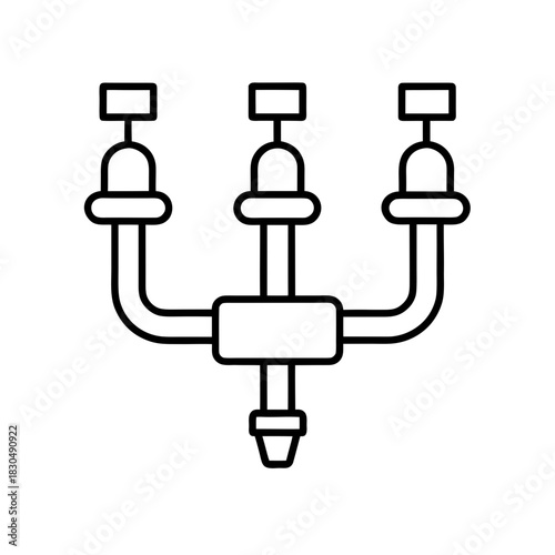 Outline illustration of a plumbing fixture with valves on transparent background