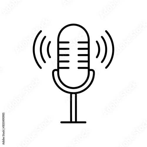 Illustration of a microphone with sound wave symbols on transparent background