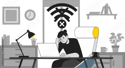 Frustration and Connectivity Issues A Depiction of a Person Facing Wi-Fi Problems at Home or Work