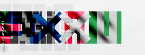 Abstract colorful blocks, geometric shapes, gray background. Minimalist design, modern aesthetic, visual elements.
