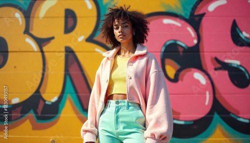 Confident Woman in Urban Graffiti Scene