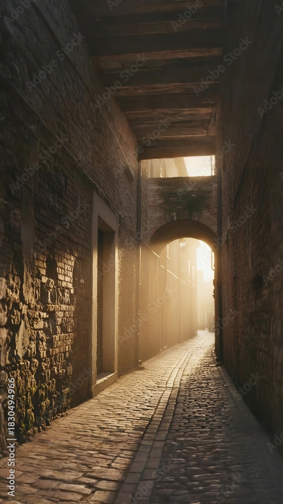 Obraz premium Golden Hour Alley with Warm Cinematic Light