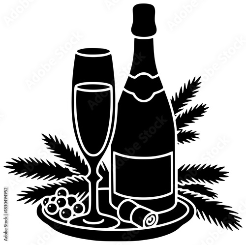 wine illustration champagne silhouette alcohol logo drink icon glass outline party bottle bar beverage celebration background holiday celebrate event shape adults vector graphic background