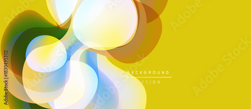 Abstract design features overlapping translucent circles, vibrant colors on yellow backdrop. Modern, dynamic composition.