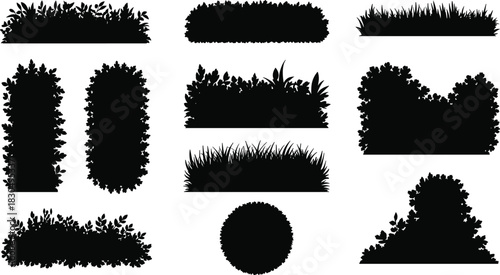 Foliage and Grass Silhouette Vector Collection: Bush, Hedge, and Shrub Elements for Landscape Design and Architectural Plans