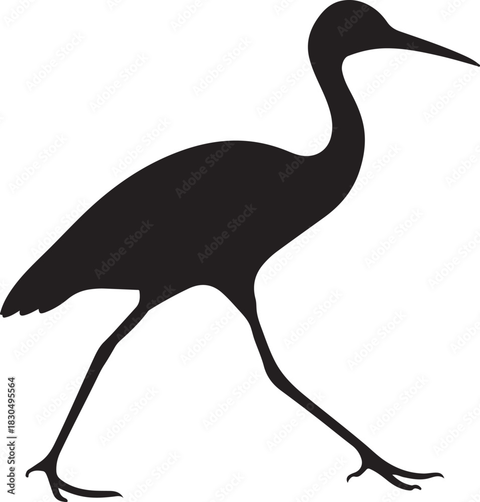Obraz premium Walking heron silhouette vector illustration isolated on white background