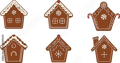 "Gingerbread house illustrations, festive Christmas cookies, decorated holiday sweets, icing candy details, whimsical seasonal desserts