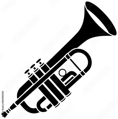 trumpet illustration music silhouette musical logo jazz icon instrument outline orchestra brass musician sound band gold valve equipment entertainment shape with vector graphic background