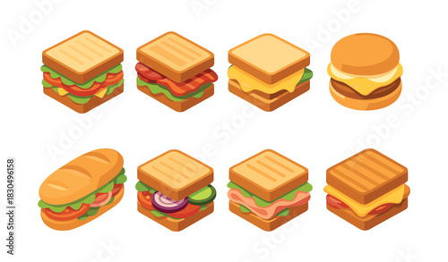 Sandwich icons set. Flat vector Sandwich illustration