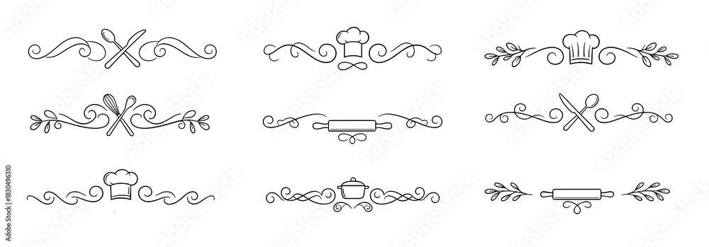 Obraz premium Elegant decorative kitchen dividers with culinary motifs in vintage style