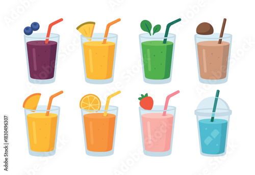 Smoothie, fruit dinks, dinks glasses vector illustration