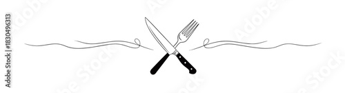 Crossed knife and spatula with decorative swirls as a stylish kitchen divider