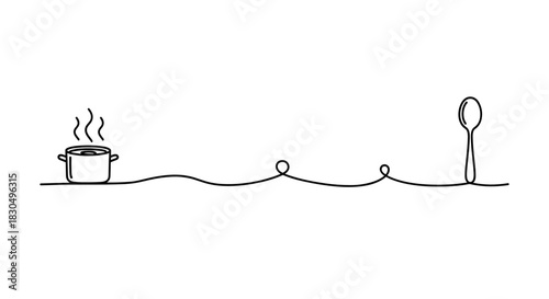 Simple line art kitchen divider with pot and spoon elements on a white background